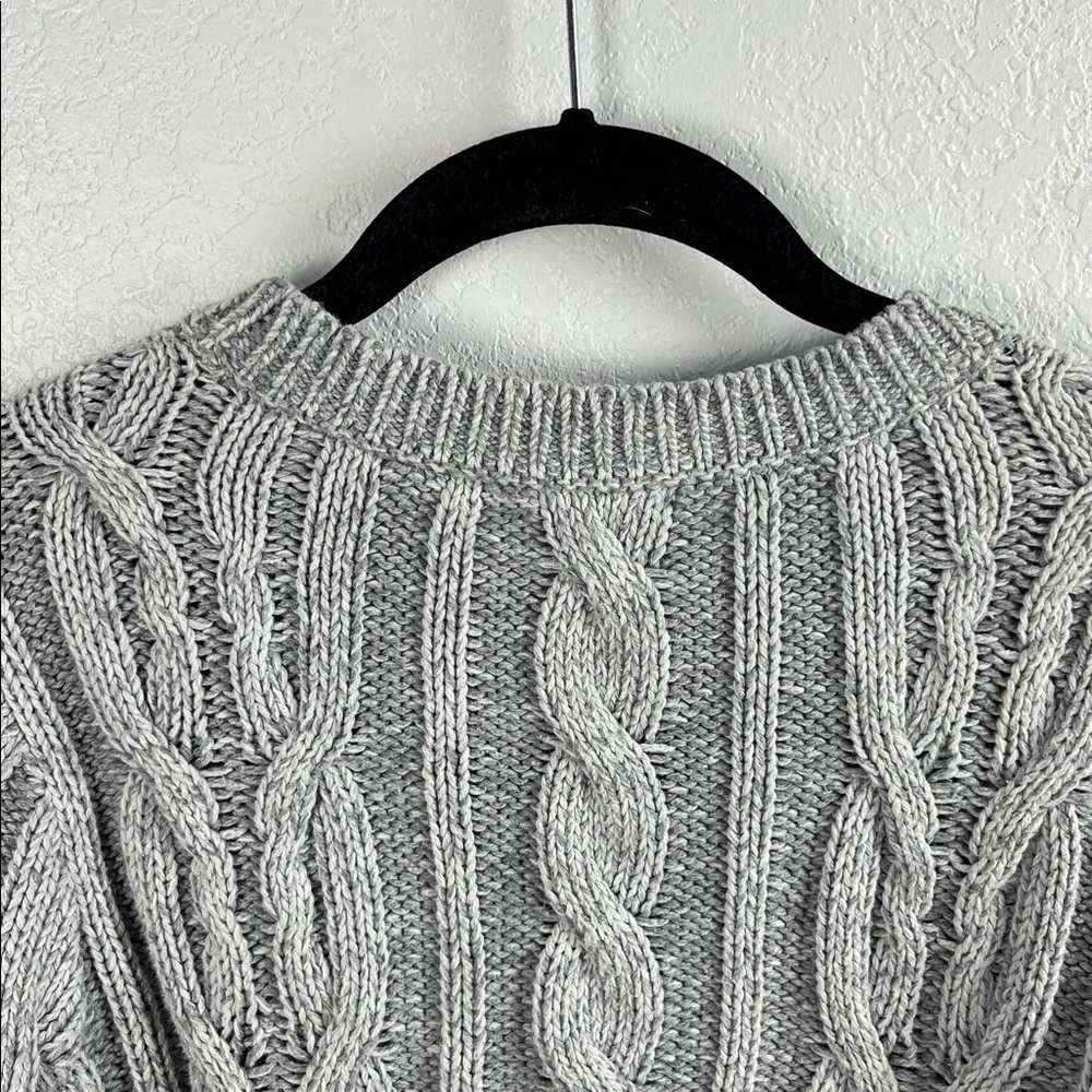 J Jill Wearever Collection Sweater Woman Size L Gray Round Neck Ribbon Fisherman - Picture 8 of 8
